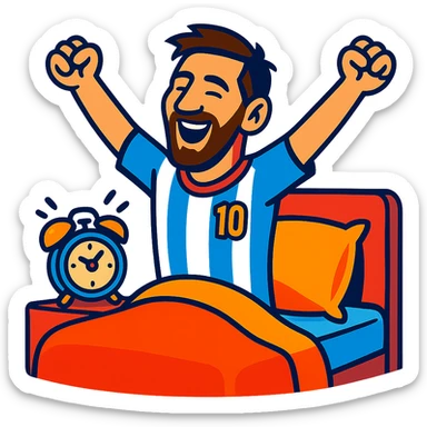 vibrant toon style Messi waking up, energetic colors sticker