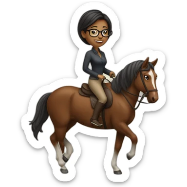 woman with glasses ridinga brown horse sticker