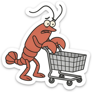 lobster pushing a shopping cart, transparent background sticker
