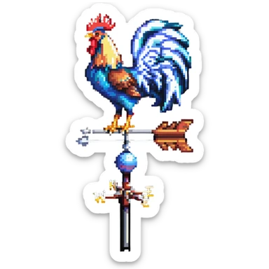weathervane with rooster in pixel art style sticker