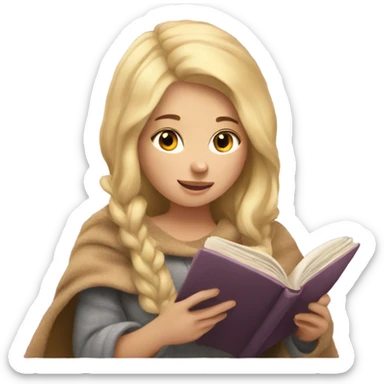 Cozy blonde girl reading book with blanket sticker