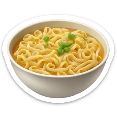 a bowl of broth and pasta sticker