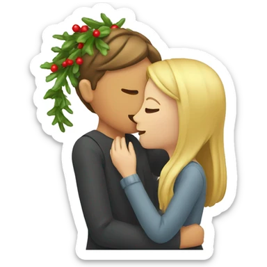 two women kissing under mistletoe sticker