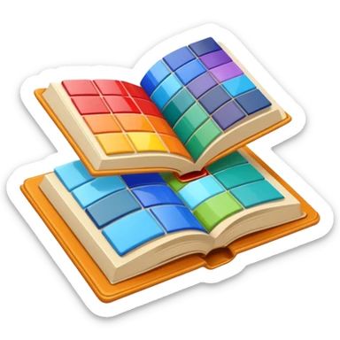 an open book with brightly colored tile samples sticker