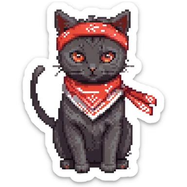 a little black socks cat with two uzis and a red bandana, he's just blasting!
 sticker