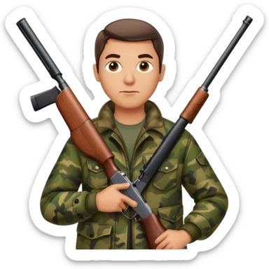 man hunter with a shotgun slung over shoulder, confident stance sticker