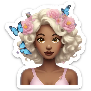 Gorgeous pastel lady with flowers and butterflies sticker