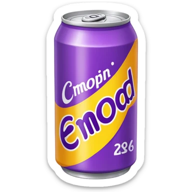 yellow soda can with purple name sticker