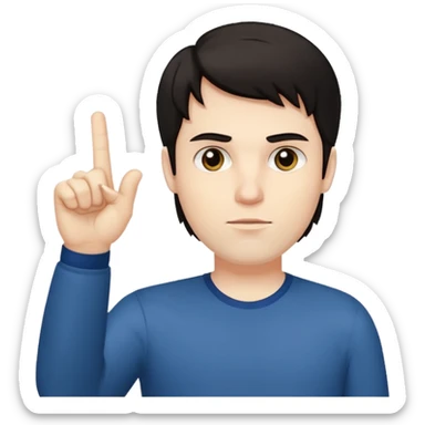 White man darl hair and neutral expression with middle finger sticker
