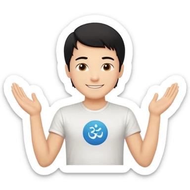 White boy with smiling face black hair doing namaste only upper part sticker