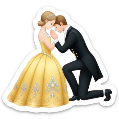 single character bowing or curtseying at a royal ball, with chandeliers in the background sticker
