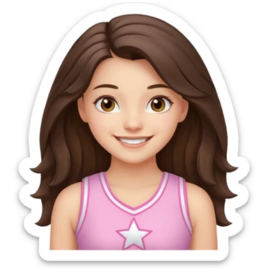 happy long haired brunette girl hazel eyes in light pink cheerleader outfit sticker