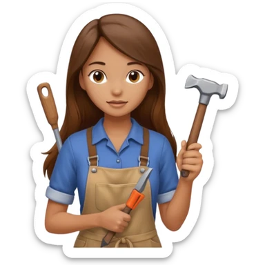 beautiful girl with long brown hair constructing new kitchen sticker