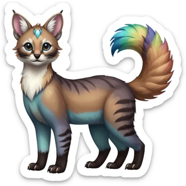 Colorful dark tropical iridescent pastel white glorious divine exotic cute cool beautiful shiny beautiful fantasy-caracal-civet-genet-sergal-vernid-Gryphon-Cacomistle-Trico-oncilla-animal-Fakémon-hybrid-fursona (full body) sticker