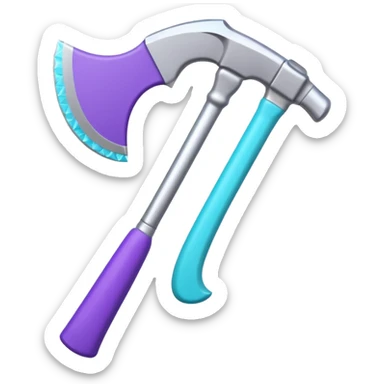 Axe with purple handle with silver blade with cyan edge sticker