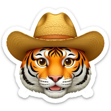 Cabeza de tigre con sombrero vaquero blanco  sticker