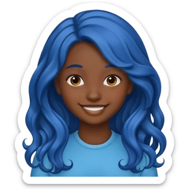 smiling girl with dark skin and long wavy blue hair emoji sticker