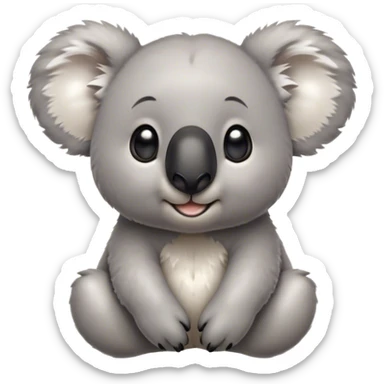 Cinematic Cute Koala Portrait Emoji, Head tilted playfully and inquisitively, featuring a fluffy grey fur with perky, rounded ears and a charming black nose, round, sparkling eyes filled with gentle curiosity, Simplified yet irresistibly adorable features, highly detailed, glowing with a warm, friendly glow, high shine, affectionate and cuddly, stylized with a touch of eucalyptus whimsy, bright and endearing, soft glowing outline, capturing the essence of a mischievous yet loving koala, so playful it feels like it could snuggle out of the screen into your arms! sticker
