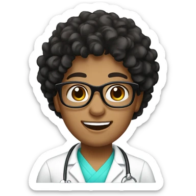 Dental assistant, black curly hair, brown eyes, black glasses  sticker