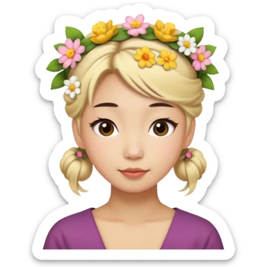 asian woman blonde flower crown with hair bun sticker