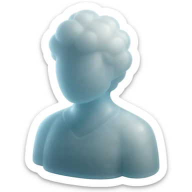 A person from the shoulders up, entirely composed of fluffy, convex white clouds. sticker
