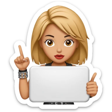 A rocker chick holding a large blank sign sticker