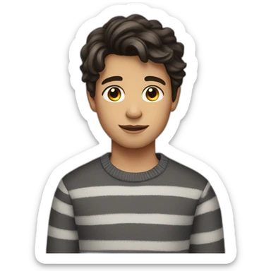 teenager boy dark brown wavy hair and dark gray striped sweater sticker