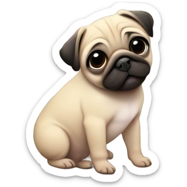 Baby pug playing in pink flowers with pink eyes  sticker