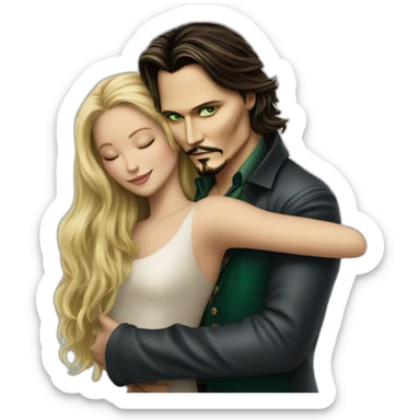 Johnny Depp dance hugging blond woman with green eyes amd very very very long hair sticker