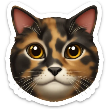 tortoiseshell cat with mostly black, some red and  white belly and chin sticker