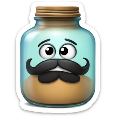 Anthropomorphic Mexican glass jar with a black beard tan skin sticker