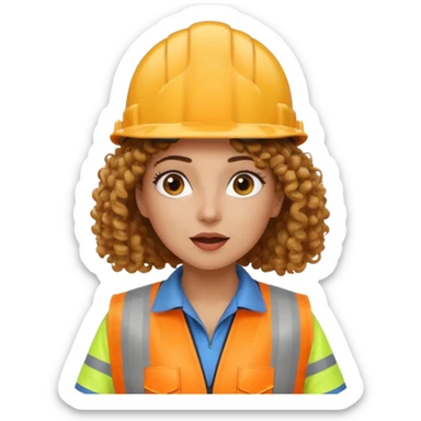 surprised construction worker curly haired woman wearing ppe sticker