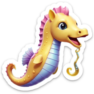 Cinematic Realistic Cute Yawning Sea Horse Portrait Emoji, Head tilted slightly with a dramatic, wide-open yawn, showcasing a soft, flowing body with gently drooping fins and half-closed, drowsy eyes rendered in delicate detail, high shine, relaxed yet expressive, styled with a dash of underwater charm, soft glowing outline, capturing the essence of a sleepy yet affectionate sea horse that appears ready to rest in tranquil water. sticker