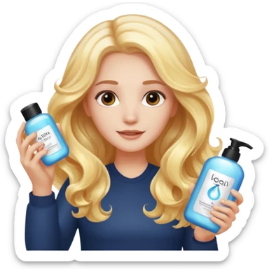 menina branca com cabelos longos ondulados cuidando dos cabelos e brilho ao redor sticker