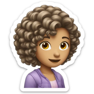 strigth hair withe girl playing with a cellphone sticker