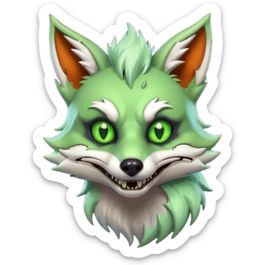 zombie fox portrait, head and shoulders only, torn tail fur visible, sinister grin, glowing toxic eyes, spooky fantasy style, 3D cartoon, mobile game icon style, clean background, no text, no watermark
 sticker