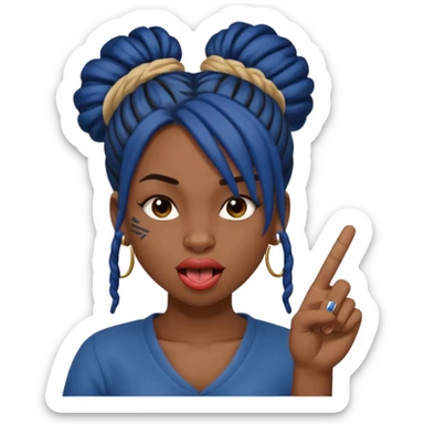 brown girl with dark blue dreads all in a bun with tongue out giving middle finger sticker