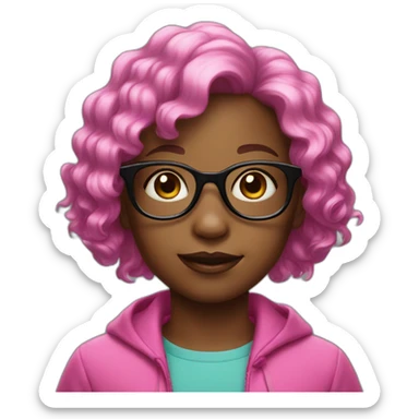 Little Girl with pink glasses black wavy short hair sticker