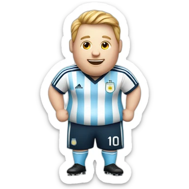 obese white man play soccer. argentina uniform. Thumbs up  sticker