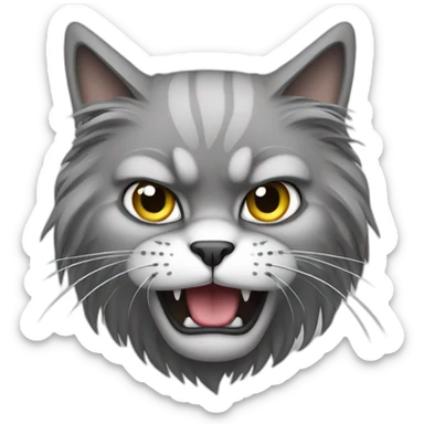Angry Long Hair cat gray sticker