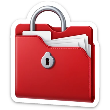 Red folder with cherry-shaped lock, secured red document with cherry padlock sticker