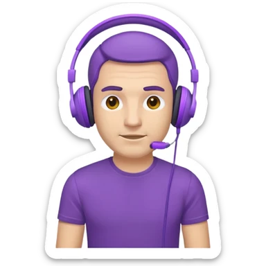 man with purple headphones and tshirt sticker