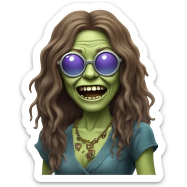  janis joplin zombie dancing, who wears  big circle glasses sticker