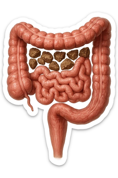 intestino umano anatomico realistico con feci spezzettate iperrealistiche sotto sticker