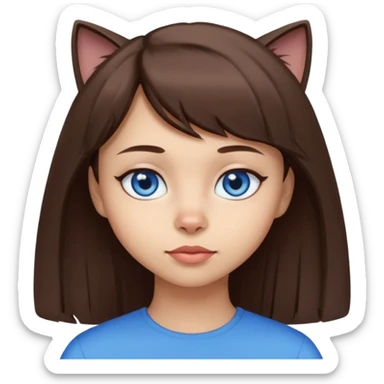 girl with sidebang, light skin, mocha brown hair, blue cat eyes sticker