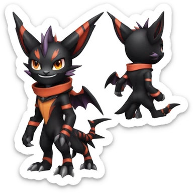 Cool Anthro Black Noivern-Quiana-Litten-Pokémon with edgy stripes hoodie spiked collar punk Full Body sticker