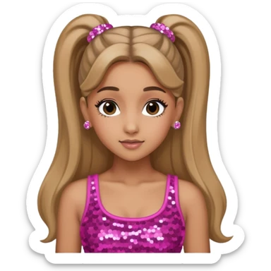 Ariana Grande with long dark blonde ponytail hair, pink sequin crop top sticker