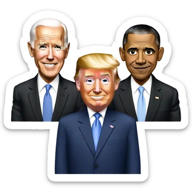 Barack Obama with Joe Biden and Donald Trump sticker