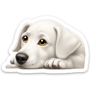 white dog lies and licks its paw sticker