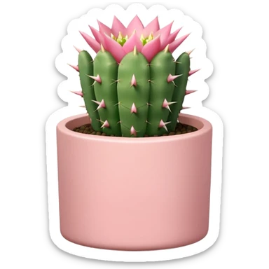 A pastel pink ceramic pot, cylindrical and shallow, containing a cereus cactus. sticker